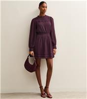 Women's Dark Burgundy Dobby Long Sleeve Mini Dress New Look