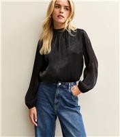 Women's Petite Black Bubble Hem Long Sleeve Blouse New Look