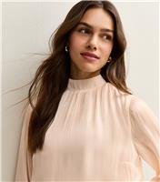 Women's Petite Pale Pink Bubble Hem Long Sleeve Blouse New Look