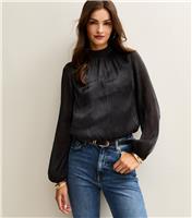 Women's Tall Black Bubble Hem Long Sleeve Blouse New Look