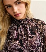 Women's Petite Black Paisley Print High Neck Chiffon Blouse New Look