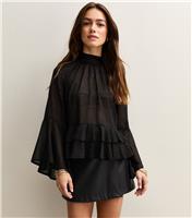 Women's Petite Black Metallic Jacquard Chiffon Blouse New Look