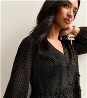 Women's Petite Black Embroidered Pattern V-Neck Blouse New Look