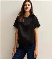 Women's Tall Black Satin Short Sleeve Top New Look