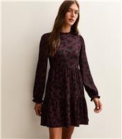 Women's Purple Floral Print Crinkle Texture Smock Dress New Look