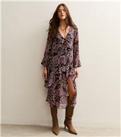 Women's Black Paisley Print Chiffon Midi Dress New Look