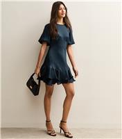 Women's Navy Feather Effect Jacquard Satin Mini Dress New Look