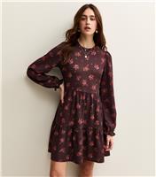 Women's Purple Crinkle Texture Floral Print Mini Smock Dress New Look
