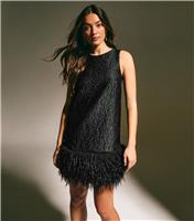 Women's Black Floral Jacquard Faux Fur Hem Mini Dress New Look