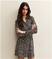 Women's Brown Leopard Print Belted Shirt Dress New Look