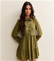 Women's Light Khaki Tiered Mini Shirt Dress New Look
