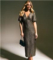 Women's Gold Glitter Puff Sleeve Midi Dress New Look