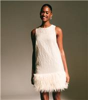 Women's White Jacquard Feather Trim Mini Dress New Look