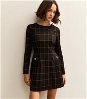 Women's Brown Check Long Sleeve Mini Dress New Look
