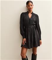 Women's Black Floral Devore Mini Dress New Look