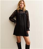 Women's Black Lace Detail 2 in 1 Mini Smock Dress New Look