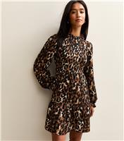 Women's Petite Brown Animal Print Tiered Mini Dress New Look