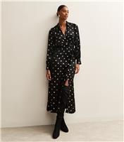 Women's Black Spot Print Satin Wrap Midi Dress New Look