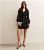 Women's Tall Black Spot Chiffon Mini Dress New Look