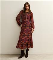 Women's Tall Black Patterned Long Sleeve Midi Dress New Look
