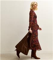 Women's Black Baroque Long Sleeve Midi Dress New Look