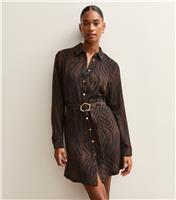 Women's Brown Tiger Print Buckle Detail Mini Shirt Dress New Look