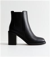 Women's Faux Leather Black Block Heel Chelsea Boots Vegan New Look