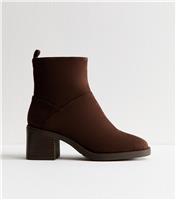 Women's Brown Faux Suede Heeled Ankle Boots Vegan New Look