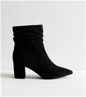 Women's Black Faux Suede Ruched Effect Ankle Boots Vegan New Look