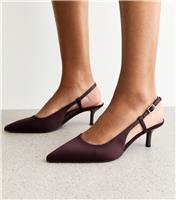 Women's Burgundy Satin Slingback Pumps Vegan New Look