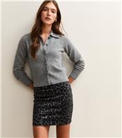 Women's Grey Leopard Print Mini Skirt New Look