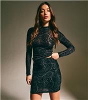 Women's Black Paisley Devore Mini Skirt New Look