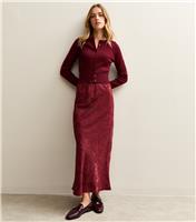 Women's Burgundy Floral Maxi Slip Skirt New Look