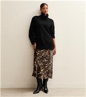 Women's Brown Leopard Print Satin Midi Skirt New Look