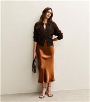 Women's Burnt Orange Satin Midi Skirt New Look