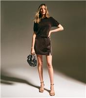 Women's Brown Velvet Split Hem Mini Skirt New Look