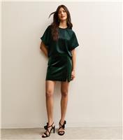 Women's Dark Green Velvet Split Hem Mini Skirt New Look