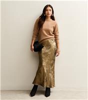Women's Petite Gold Bias Cut Midi Skirt New Look