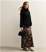 Women's Petite Brown Leopard Print Satin Midi Skirt New Look