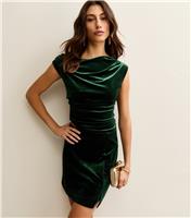 Women's Tall Dark Green Velvet Split Mini Skirt New Look