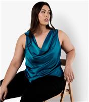 Women's Bright Blue Satin Cowl Neck Top Apricot New Look