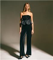 Women's Black Velvet Wide Leg Trousers New Look