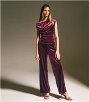 Women's Burgundy Velvet Wide Leg Trousers New Look