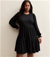 Women's Plus Size Black Crinkled Jersey Mini Dress Curves New Look