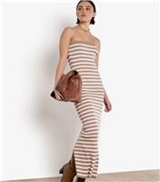 Women's Brown Ribbed Bandeau Maxi Dress Apricot New Look