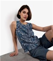 Women's Blue Leaf Print Top Apricot New Look
