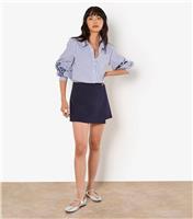 Women's Navy Tailored Wrap Skort Apricot New Look
