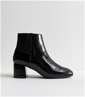 Women's Black Textured Faux Leather Patent Ankle Boots Vegan New Look
