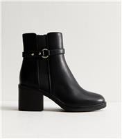 Women's Wide Fit Black Faux Leather Block Heeled Boots Vegan New Look