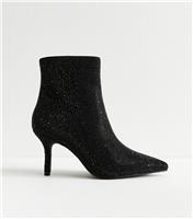 Women's Black Diamante Embellished Point Toe Boots Vegan New Look